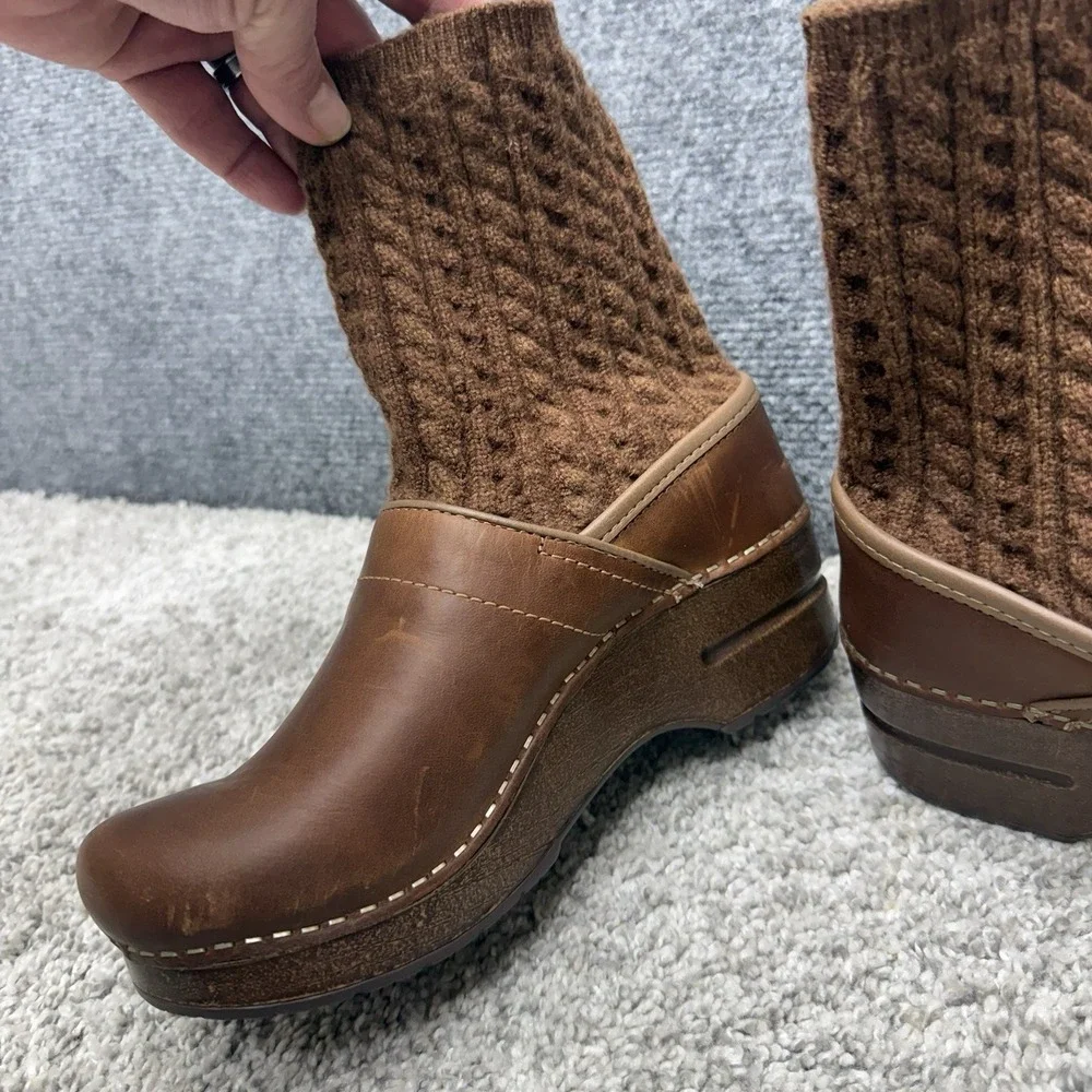 Dansko Chloe leather knit boots brown women's size EU 37 / US‎ 6.5-7.0